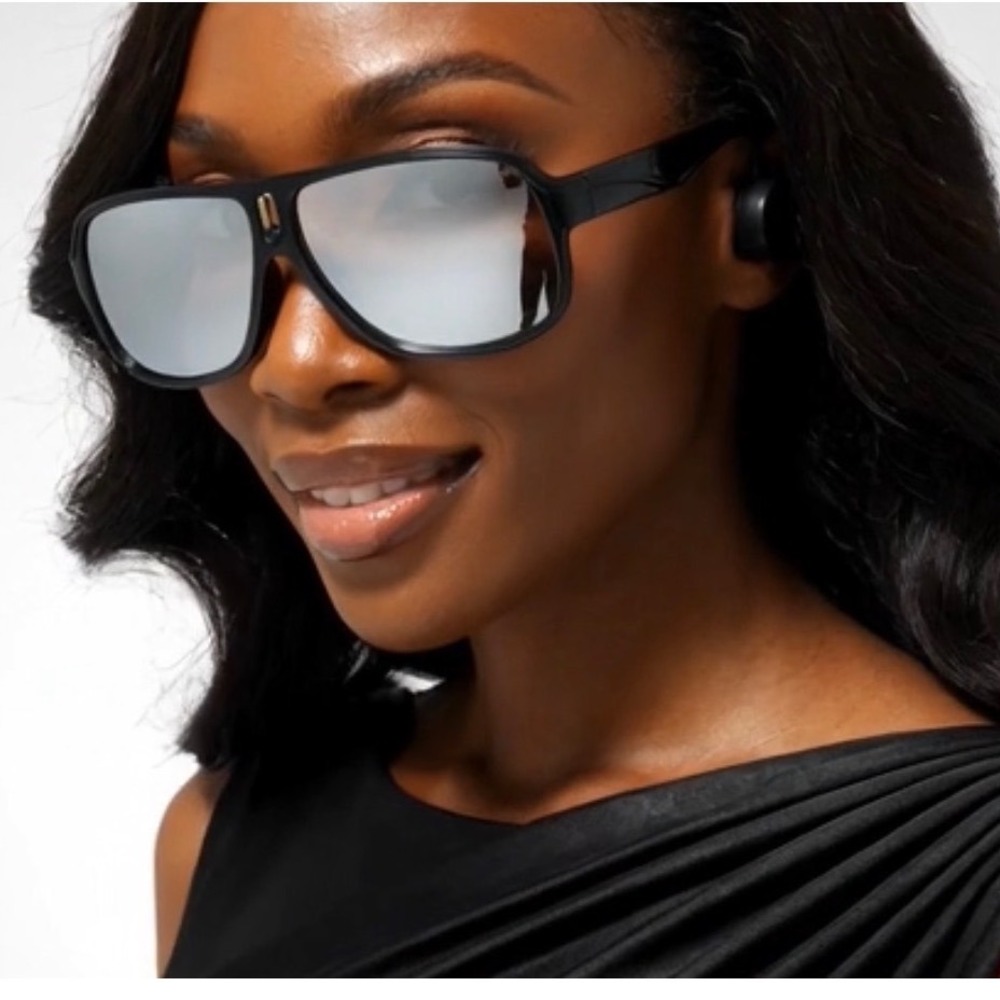 Fashion Performance Women Sunglasses Black Frame Silver Mirrored Lens Flat Top